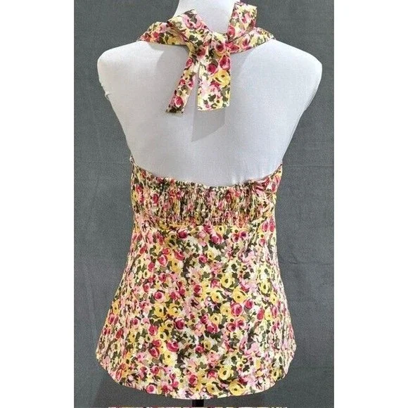 LOFT Ann Taylor Halter Top Petite Floral Zip Up, Neck Tie, Elastic back, Size 8 - Picture 2 of 6